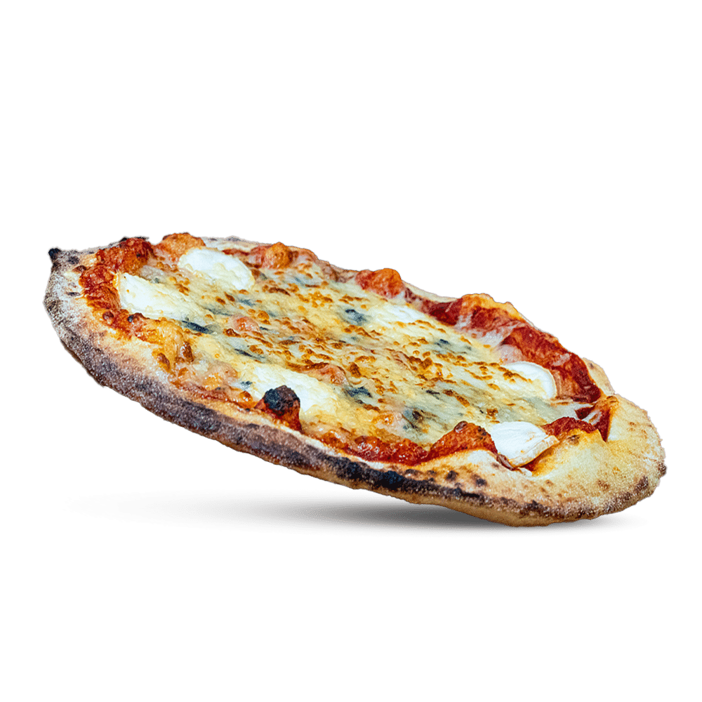 Pizza 4 fromages Sauce tomate, tranches de chèvre, bleu, emmental râpé, mozzarella râpée, olives noires, herbes de Provence disponible chez plan pizza