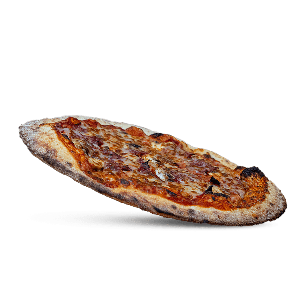 Pizza Royale Sauce tomate, jambon de dinde, champignons, mozzarella râpée, herbes de Provence disponible chez plan pizza