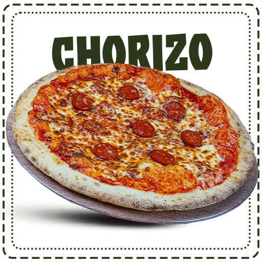 Pizza chorizo Sauce tomate, chorizo, mozzarella râpée, olives noires, herbes de Provence disponible chez plan pizza