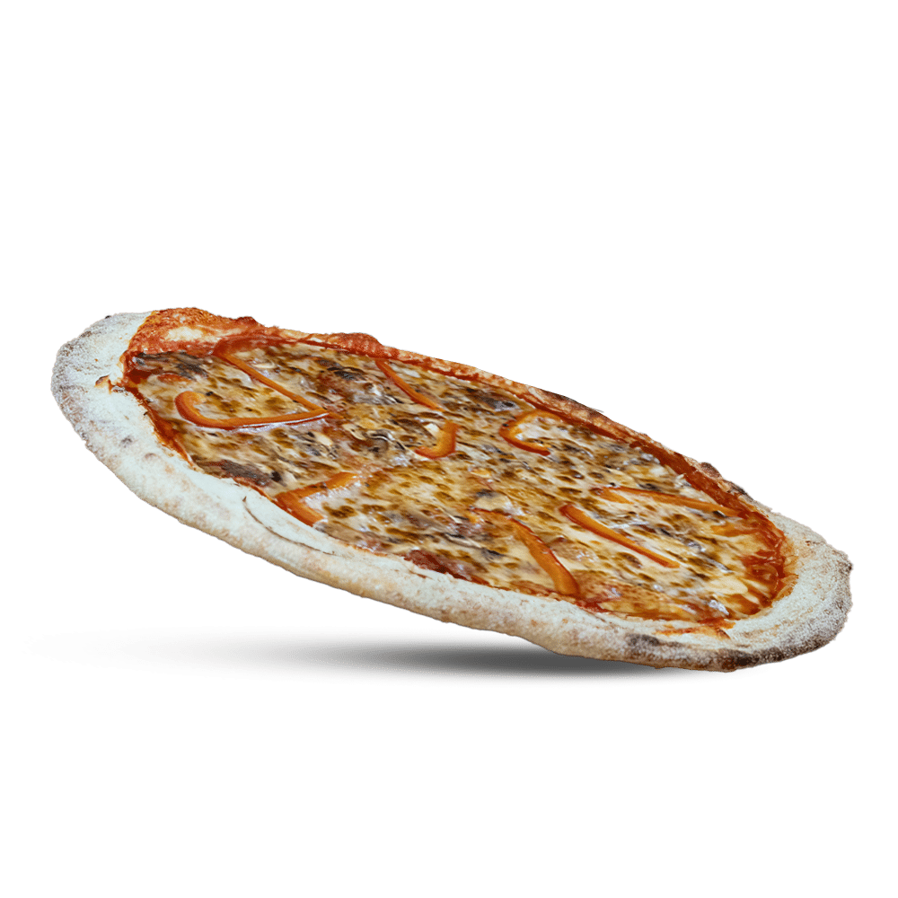 Pizza fraîcheur Sauce tomate, champignons, poivrons, mozzarella râpée disponible chez plan pizza