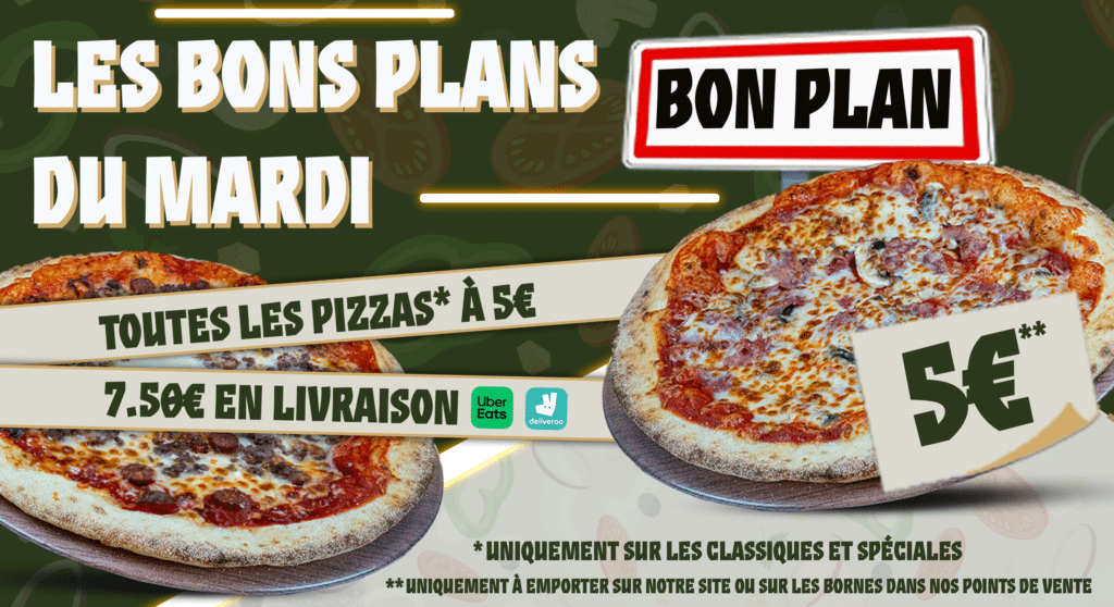 Bon plan du mardi plan Pizza Lyon pizza à 5€ sur place et 7.50 en livraison